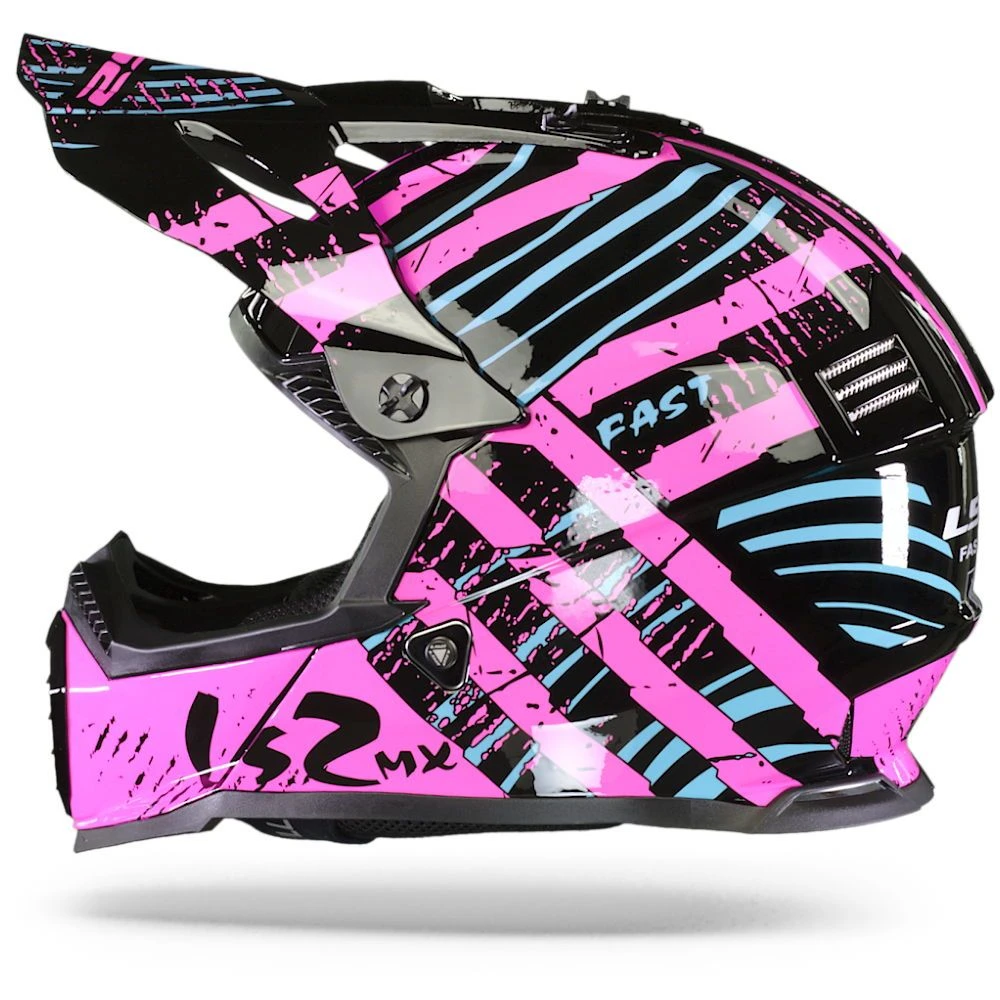 LS2 MX437 Fast Evo Verve Zwart Fluo Roze Crosshelm 6 LS2 MX437 Fast Evo Verve Zwart Fluo Roze Crosshelm - Afbeelding 4