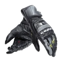 Dainese Druid 4 Leather Gloves Black Charcoal Gray Fluo Yellow