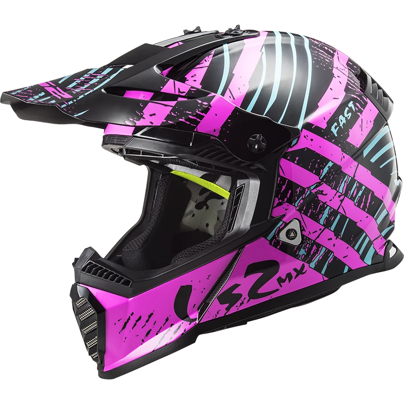 LS2 MX437 Fast Evo Verve Zwart Fluo Roze Crosshelm 4 LS2 MX437 Fast Evo Verve Zwart Fluo Roze Crosshelm - Afbeelding 2